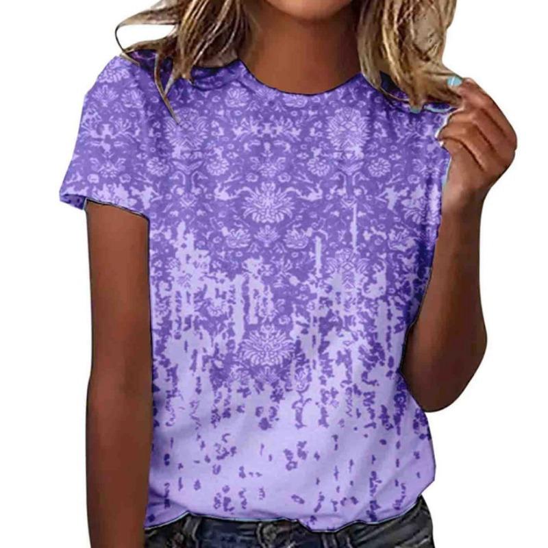Summer Round Neck 3D Floral Pattern Printed Top Fashionable Casual Short Sleeved Women's T-shirts