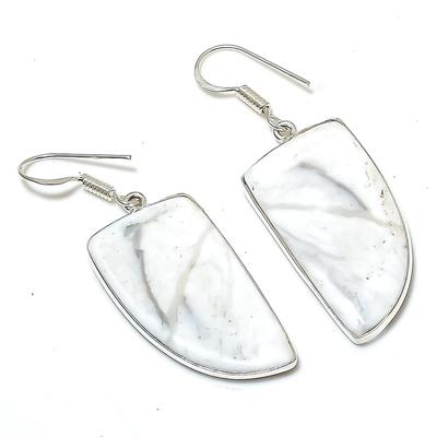 Natural Howlite Jasper Gemstone Handmade 925 Sterling Silver Earring 1.97" Y5s56