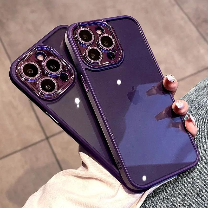 Luxury Glitter Diamond Transparent Case For iPhone 15 14 13 12 11 Pro Max Plus Lens Protection Shockproof Bumper Cases Cover