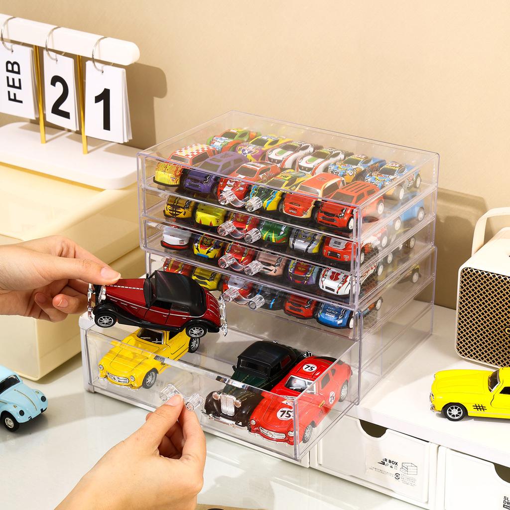 1pc Stackable Toy Car Storage Box Drawer Desktop Car Model Toy Organizer Acrylic Transparent Dustproof Organizer