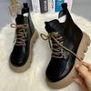 Women's 2025 Spring and Autumn New Soft Leather Retro Boots Fashion Thick Soled Tall Short Boots Round Head Strap Short Boots