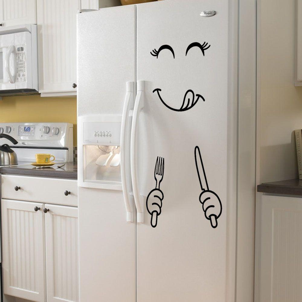 2pcs Smile Refrigerator Stickers Vinyl Refrigerator Wrap Fridge Wrap  Refrigerator