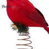 Bird Ornament for Holiday Tree 12 Inch Red Christmas Topper, Artificial Feathered Winter Forest Party Decor with Metal Spring Base, Wedding
