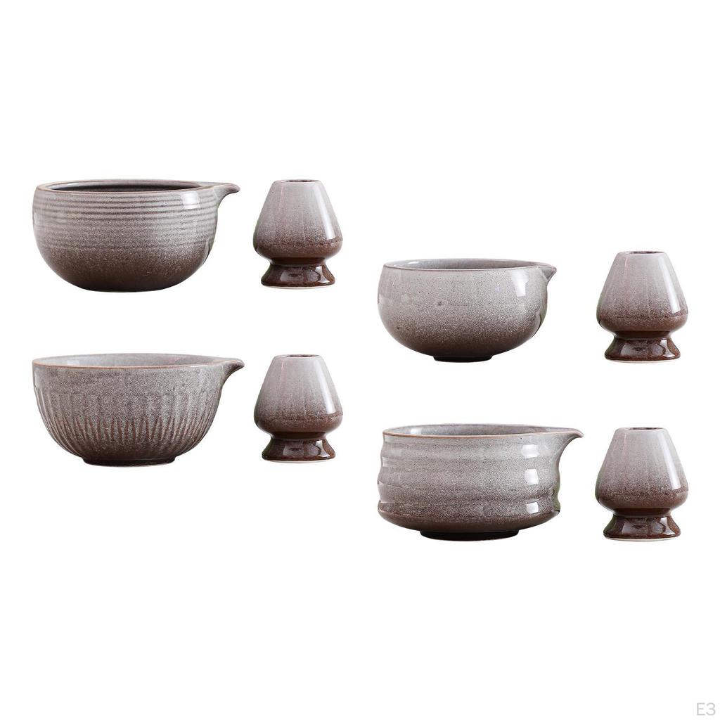 Ceramic Matcha Bowl with Whisk Holder Green Tea Cup Gift 500ml Pouring Spout Chawan for