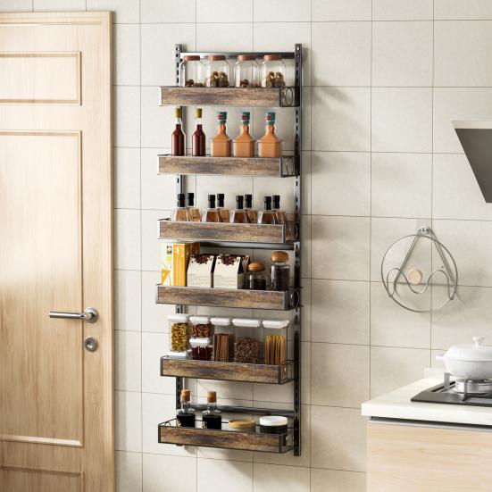 2 In 1 Over The Door Pantry Organizer, Wall Mounted Spice Rack, 6/8 Layer Design Spice Cabinet, Pantry Door Seasoning Shelves with Adjustable Basket