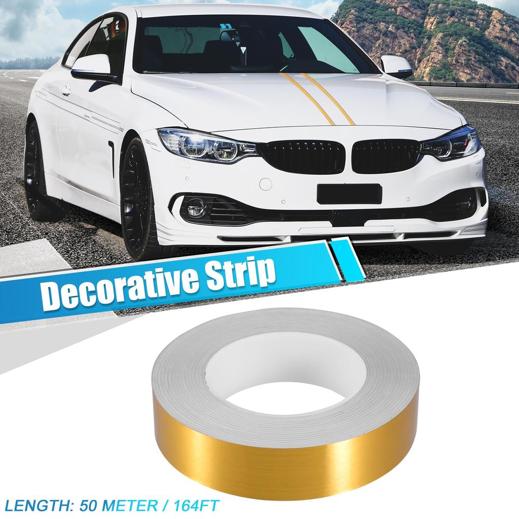 X AUTOHAUX 164ft Decorative Strip Waterproof Reflective Tape Sticker, Vehicle Warning Tape Golden Tone 30mm