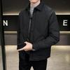 Korean Style Men's Lightweight Plaid Down Jacket with Turn-Down Collar - Autumn/Winter Trendy Single-Breasted Coat