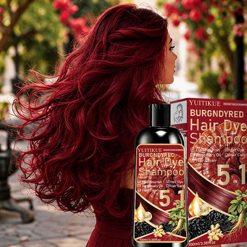 YUITIKUE Champú Tinte para el Cabello Borgoña 7 en 1 100ml - Color Vibrante de Larga Duración con Cuidado Nutritivo Botánico