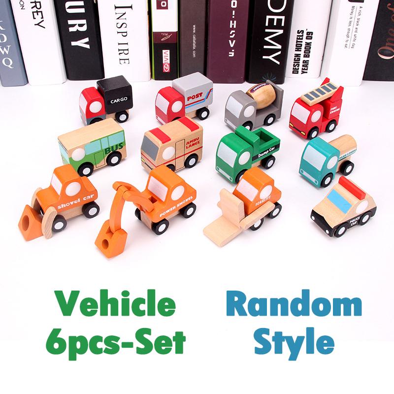 6 sztuk Zestaw Dzieci Drewniane Mini Samochody Zabawka Kreskówkowa Symulacja Transportu Samolot Ciężarówka Model Zabawka Edukacyjna Montessori Prezent Dla Dziecka