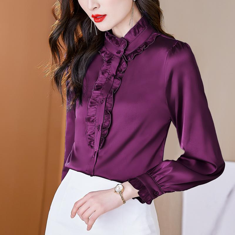 

Рубашка класса люкс из шелка Mulberry от Early Autumn, женская рубашка с длинными рукавами, новый стиль 2XL фиолетовый