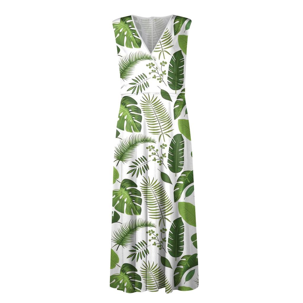 Women's Fashion Summer Floral Print V-Neck Sleeveless Tunic Casual Dresses
