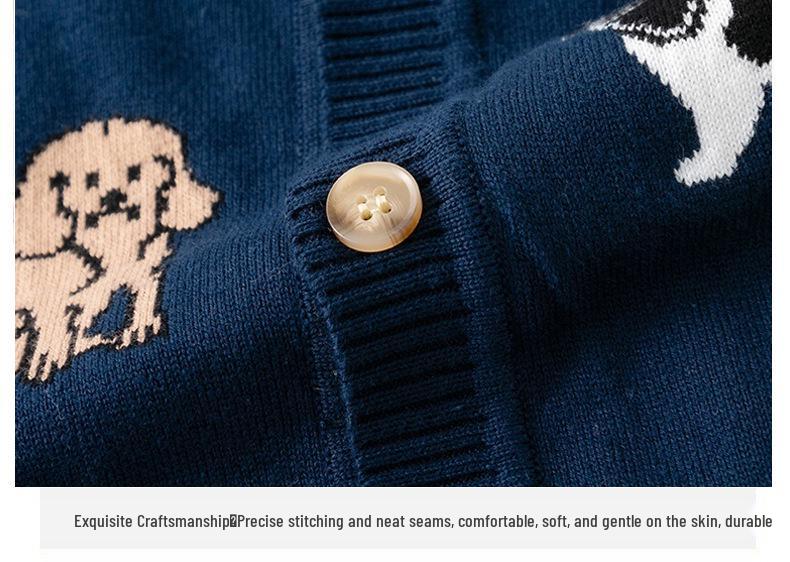Kids' Spring/Autumn Korean Cartoon Puppy Jacquard Cotton Cardigan Sweater for Boys & Girls