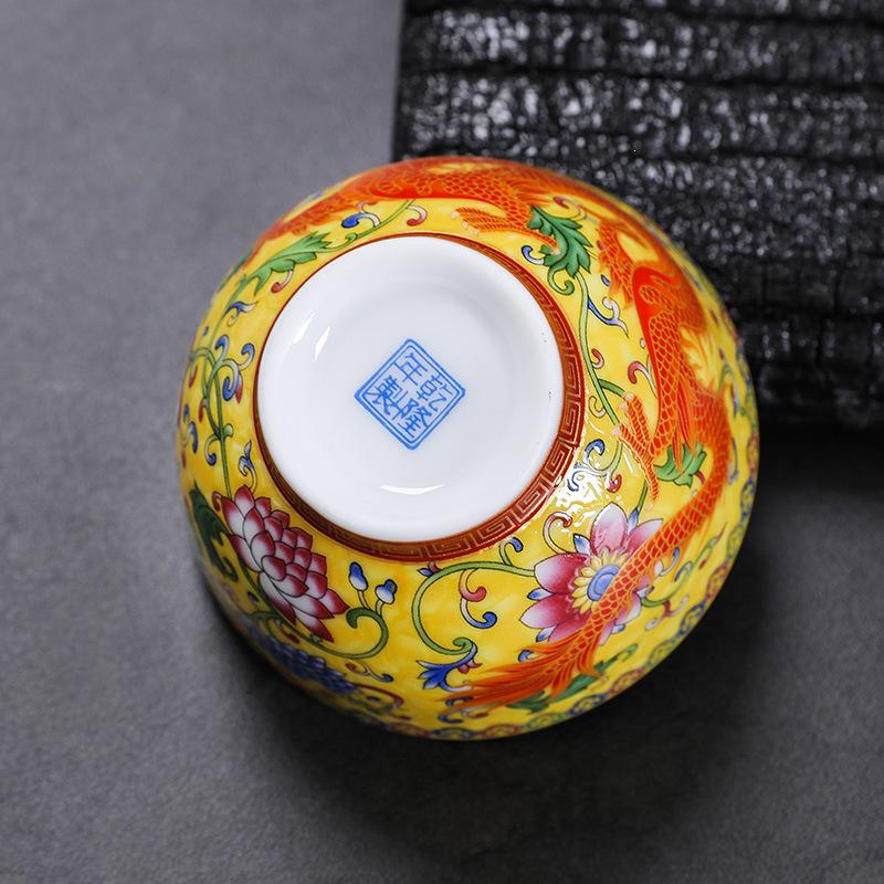 Handmade 999 Sterling Silver Dragon & Phoenix Enamel Tea Cup Gift Set - Gongfu Court Style