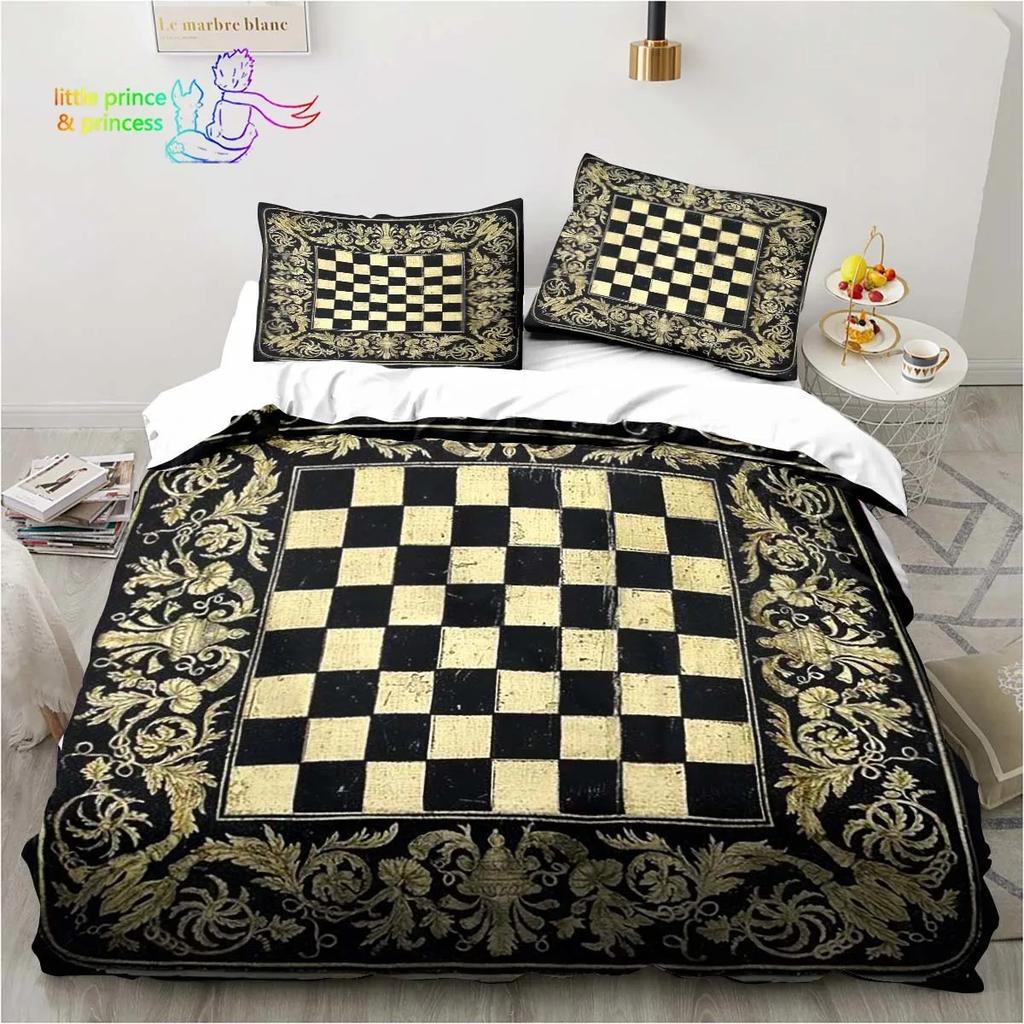 Funny Chess Board Comfortable Duvet Quilt Cover Pillowcase Bedding Set Children Bedroom Decoration Home Textile