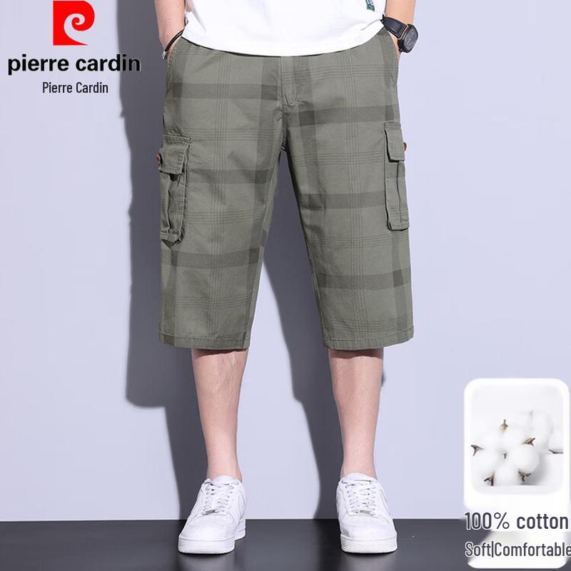 Pierre Cardin Men s Summer Thin Plaid Multi-Pocket Cropped Pants 3XL