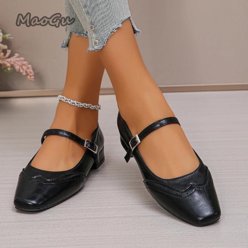 Fashion Size35 43 Mary Janes Shoes Woman 2025 Elegant Square Toe Ankle Strap Ballet Flats Women Comfortable Pumps Casual Single Shoes