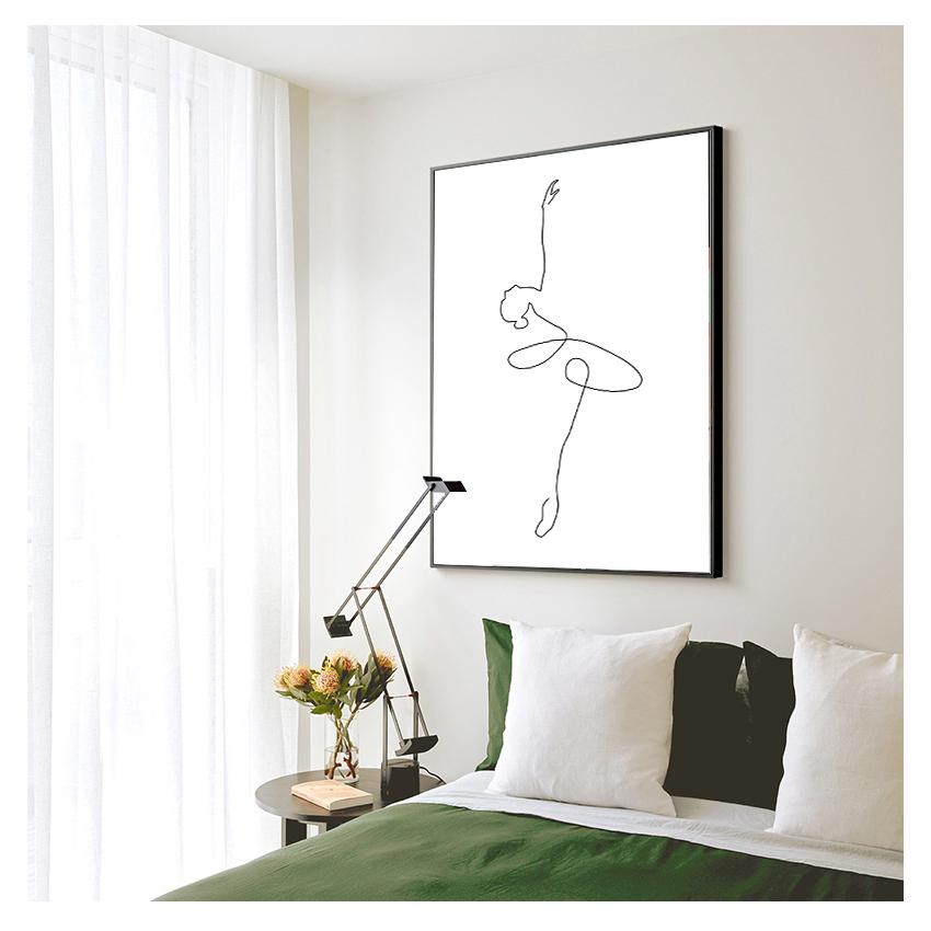 Body Drawing Art Canvas Painting Black White Artwork Picture Dance Poster Girl Room Wall Decor Abstract Ballerina Print One Line