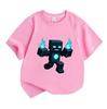 Kids Boys Girls Crew Neck Short Sleeve 100% Cotton T-Shirt, Cool Pixel Blue Fire Robot Print Casual Tees for Daily Wear, Cute Block Character Pattern