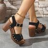 Metal Buckle Thick High Heel Sandals Women's Summer Platform Fashion Sandels Rivet Decor Sandalias