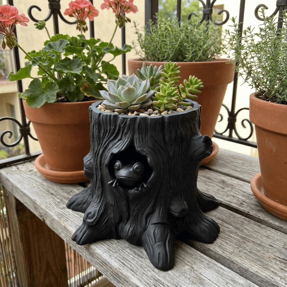 Decorative Frog Shaped Flowerpot 3D Printed Stump Potted Plant Pen Holder Desktop Organizer