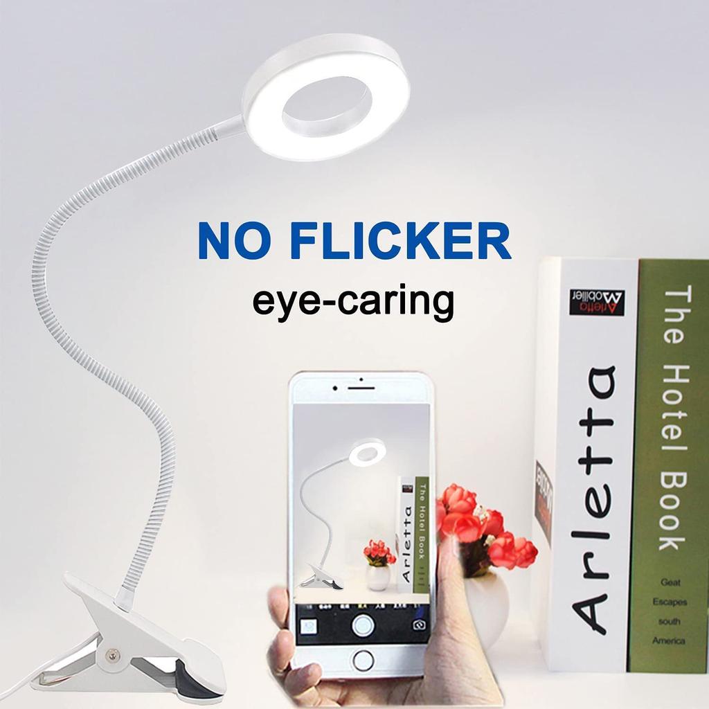 LED Desk Clip Study Lamp USB 3 Colours Adjustable Bedside Desk Night Lamp Multi-purpose Flexible Black Reading Lights