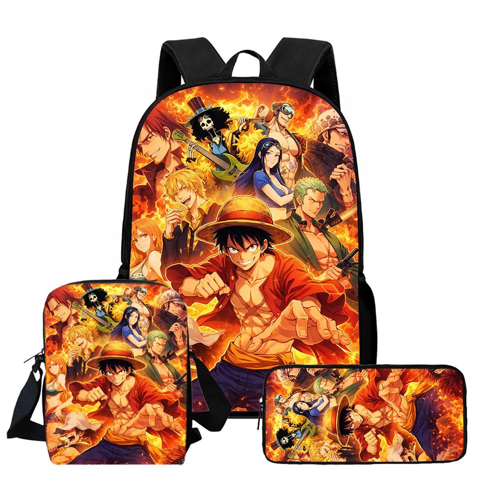 One Piece 15-Inch Mochila 3 PCS Lightweight Durable School Backpack With Crossbody Bag And Pencil Case For Boys Girls Ages 6-10