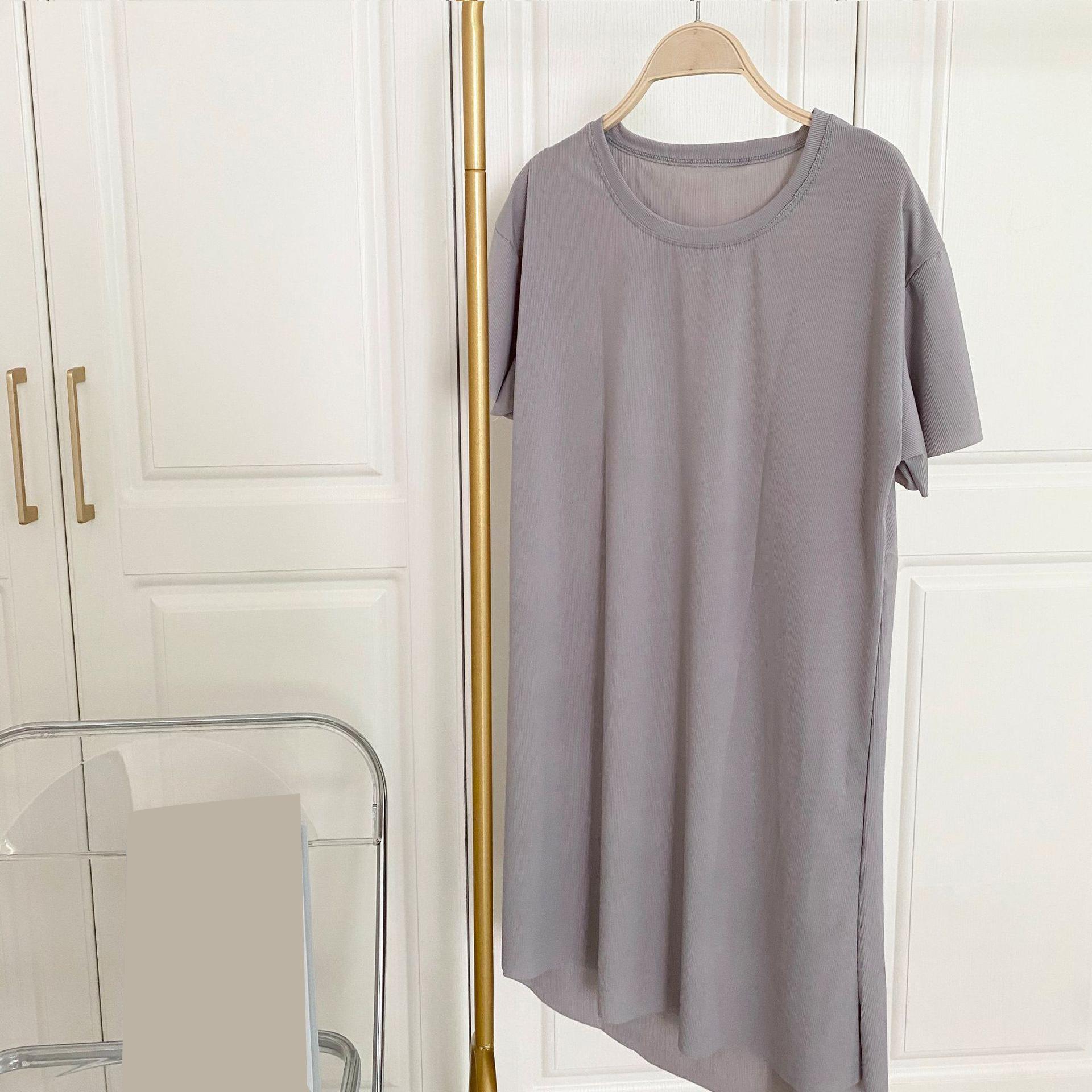 

Платье из ледяного шелка, женское весеннее и летнее тонкое свободное платье с круглым вырезом, удобное тонкое однотонное платье, домашняя ночная рубашка One Size серый