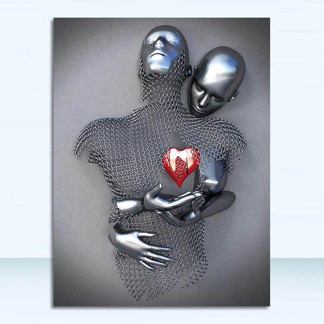 Romantic Abstract Metal Figure Sculpture Canvas Print: Modern Wall Art