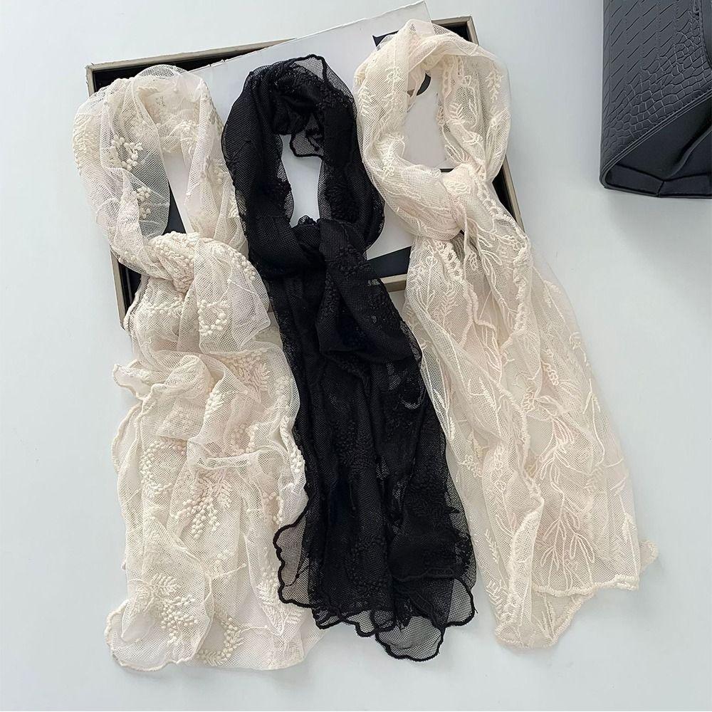 Long Sunscreen Lace Shawl Breathable Shawl Headscarf Elegant Lace Scarf  for Women
