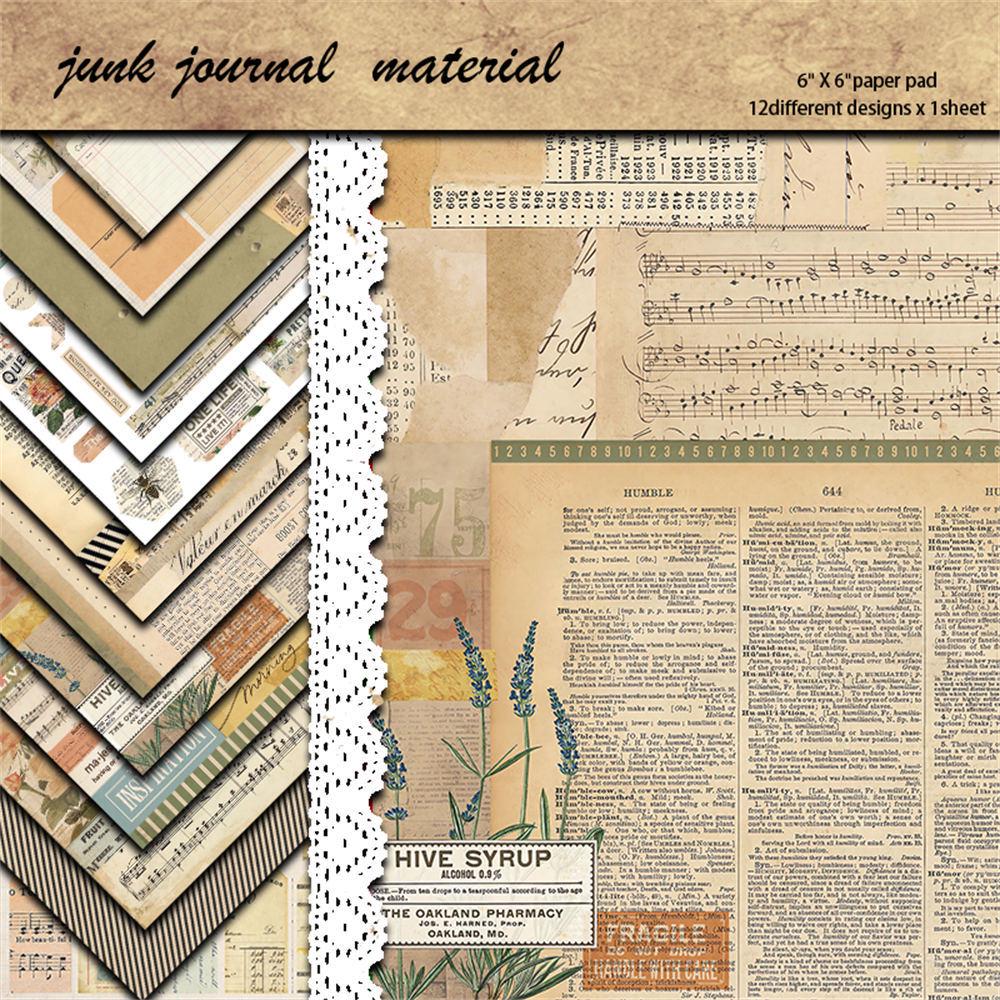 12 листов ретро-ежедневник, коллажные наклейки: Бумага для поделок в европейском и американском стиле