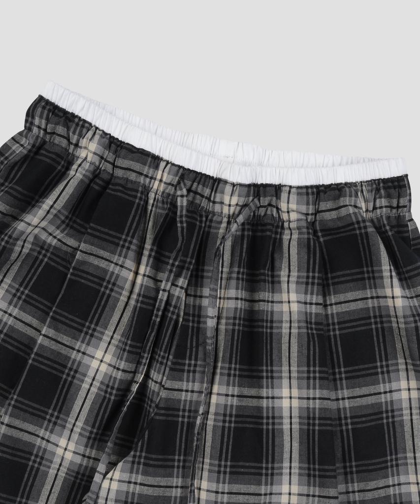 Beodeonteu Check Layered Single-Pleat Wide Pants [Black]