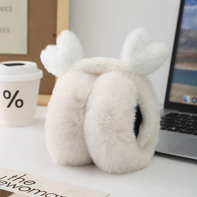 1Pc Folding Earmuffs Winter Ear Warmers Warm Windproof Cute Animal Ear Design Plush Earmuffs Faux Fur Ear Protection
