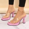 Factory  Sandal  High-heeled  Summer Outside Wearing Thick Heels Transparent Square Head Open-toed Flip-flops Women' Shoes