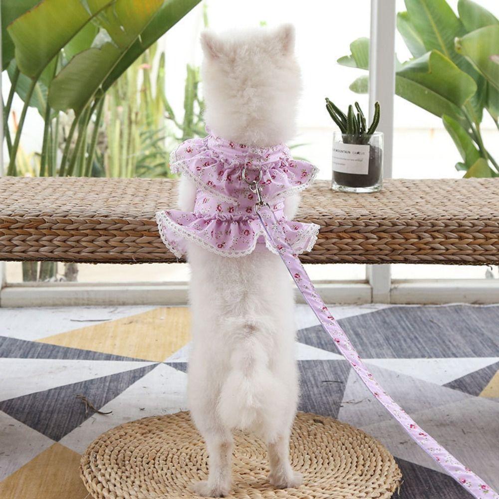 Kawaii Dog Harness Leash Set Floral Design Pet Chest Strap Pet Vest Style Harness  Training Use