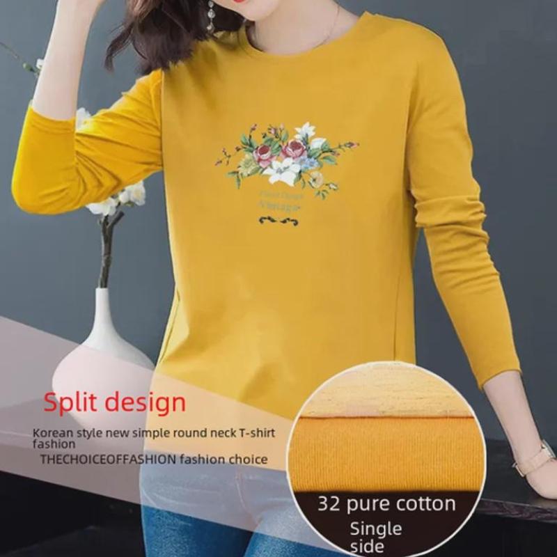 Spring Women's Long-Sleeve Round Neck Casual T-Shirt