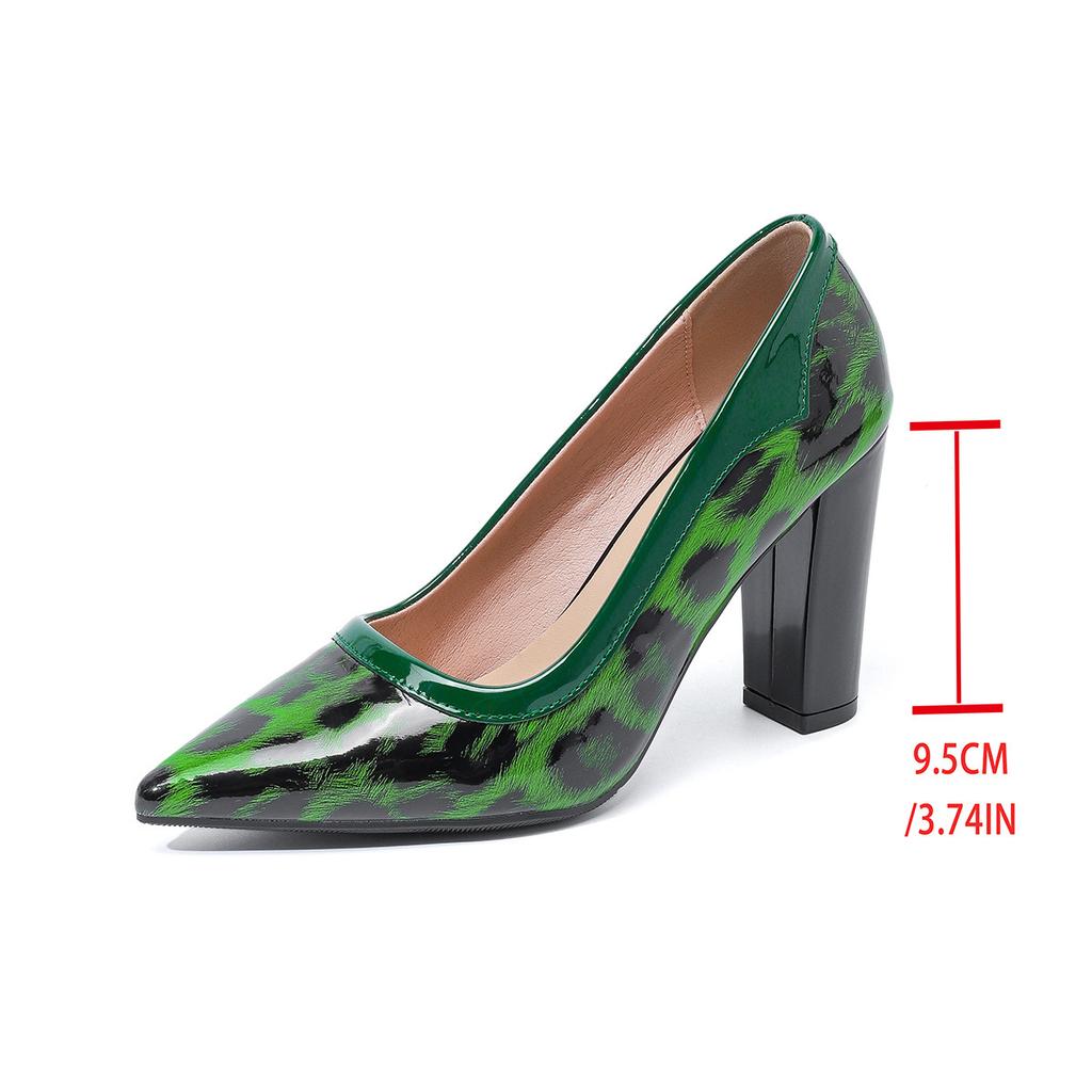 Women's High Chunky Block Closed Toe Heels Leopardprint Slip On Pointed Toe Work Dress Office Wedding Party Pumps Shoes for Women Block Heeled Shoes