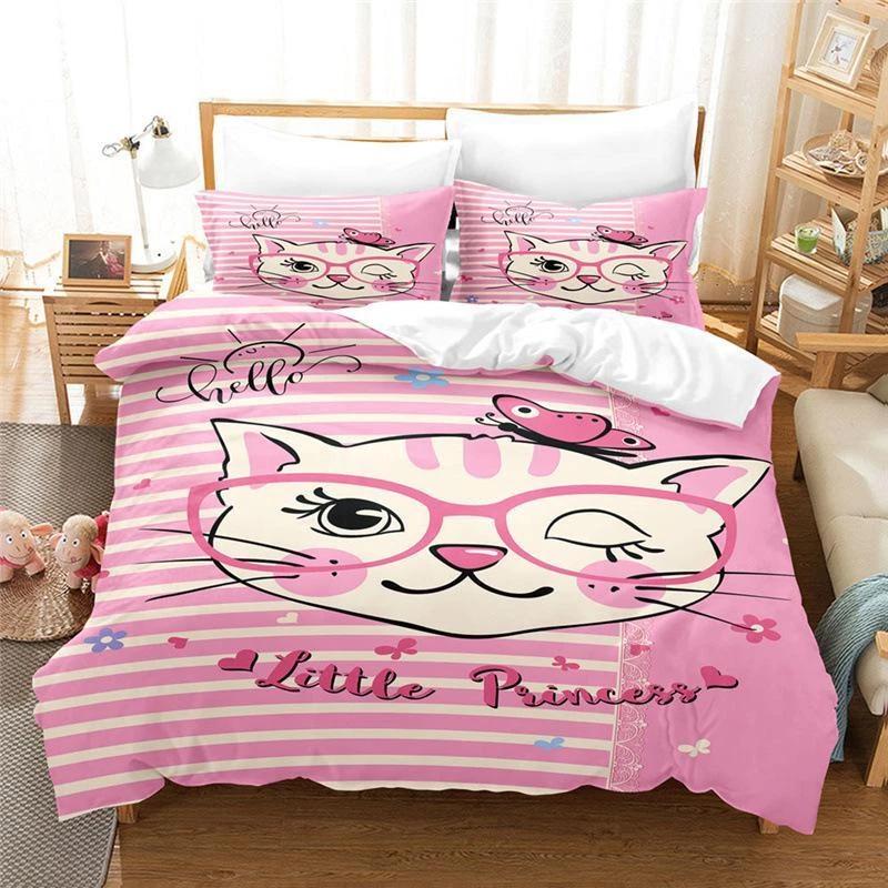 

Cute Pet Cat Bedding Set Cartoon Animal Duvet Cover Modern Bed Cover Home Decor Single Double Queen King Full Size Beds Baby 100x135cm