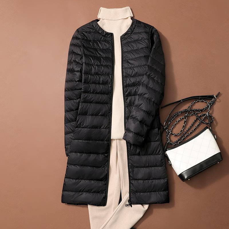 Women's Down Jacket Mid Long Autumn Round Neck Jacket