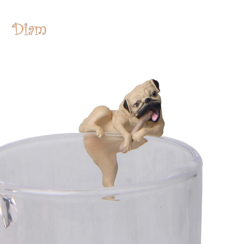NO.KK Realistic Mini Pug Dog Figurine Hanging On Cup Rim DIY Fairy Garden Accessory