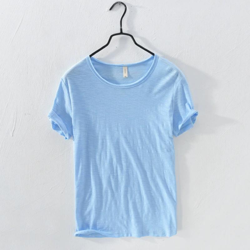 

Men s Short Sleeved T-shirt Cotton Casual Short T-shirt Men s Summer Solid Color Thin Base Sweatshirt XS небо синє кольору