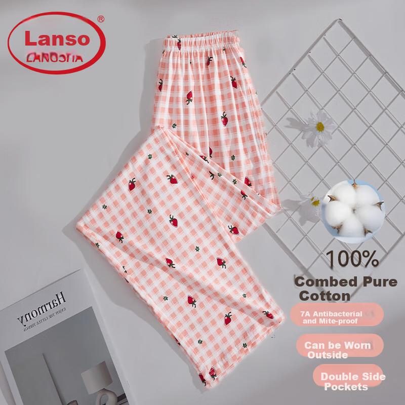LangSha [100% Cotton] Women's Pajama Pants, Simple Basic Plaid Sleepwear, Loose Comfortable Loungewear, Suitable for Outdoor Wear
