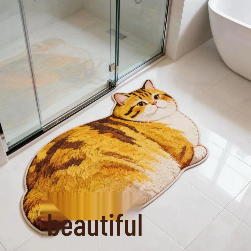 Cartoon Kitten Doormat: Cute Faux Cashmere, Dirt-Resistant Bathroom or Bedroom Floor Mat