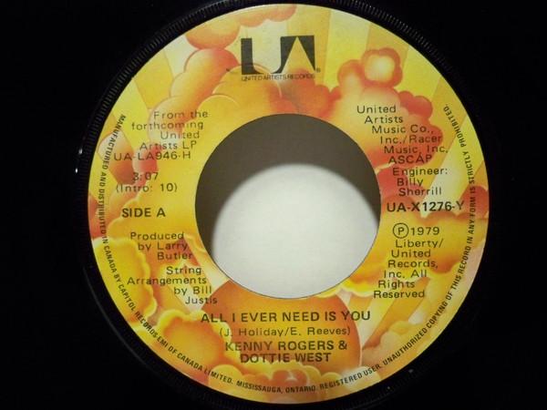 

7inch Record KENNY ROGERS & DOTTIE WEST - All I Ever Need Is You / (Hey Won t UAX1276Y UNITED ARTISTS 1979 Canada Country/Folk Used