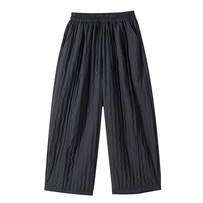 

Johnature Spring Autumn Japanese Wide-leg Pants Vertical Striped High-waisted Simple Solid Color Women Loose Straight-leg Pants One Size чёрный