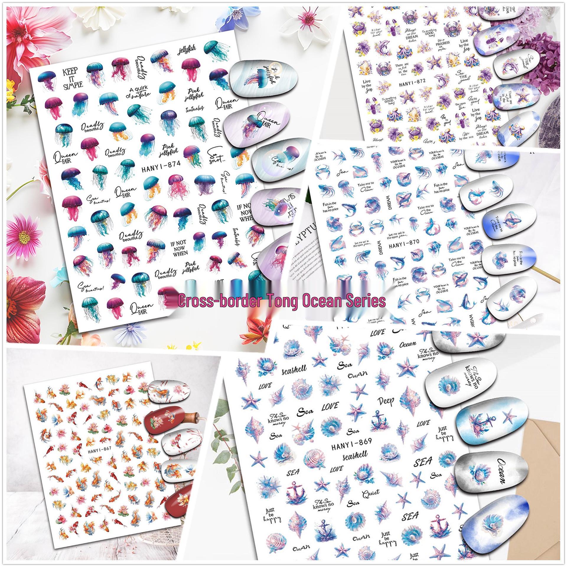 

Summer Ocean Nail Stickers: Seashell, Jellyfish, Sea Turtle, Octopus