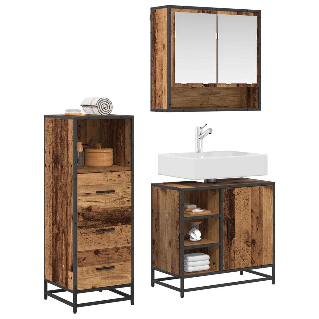 Bathroom Furniture Set 3 pcs Reclaimed Wood 65 x 33 x 60 cm