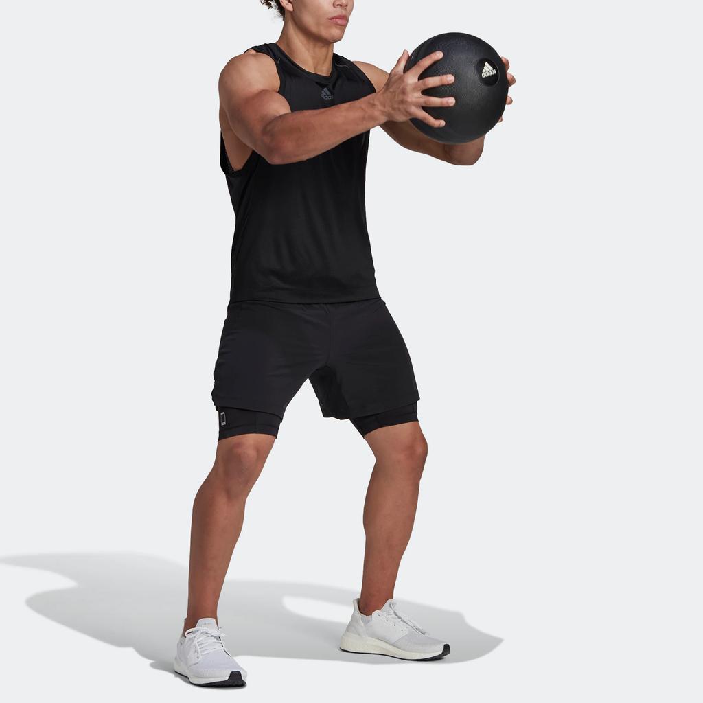 Adidas Two-In-One Built-In Compression Shorts with Elastic Waist Men Bottoms Black HR3772