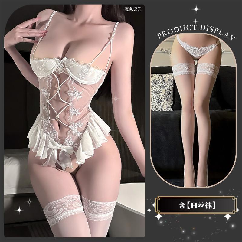 Sexy underwear Sexy small breasts show big lace seduction Hollow onesie Hot uniform Passion female body sculpting