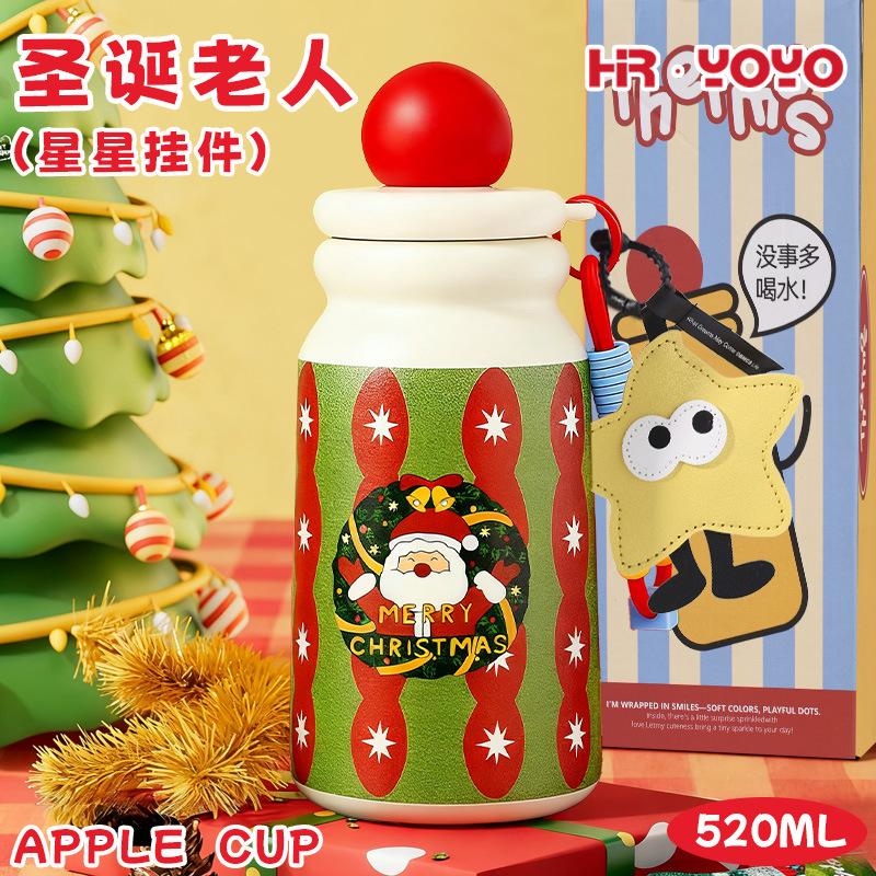 Water bottle cute cartoon Christmas thermos cup female high value stainless steel straw cup holiday gift water cup