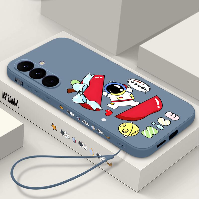 Soft TPU Lanyard Case For Samsung Galaxy S26 S24 S25 Ultra S23 S24 FE A17 A56 A55 A36 A15 A16 A25 5G Cute Astronaut Phone Cover